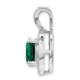 Sterling Silver Emerald & Diamond Rhodium-Plated Pendant  Elegant May Birthstone Design